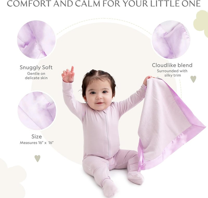 Bamboo Little Ultra-Soft Lovey Security Blanket - Baby Essentials, Newborn Essentials, Ultra-Soft Fleece Baby Blanket with Satin Trim – 16" x 16" - Lavender - Image 2